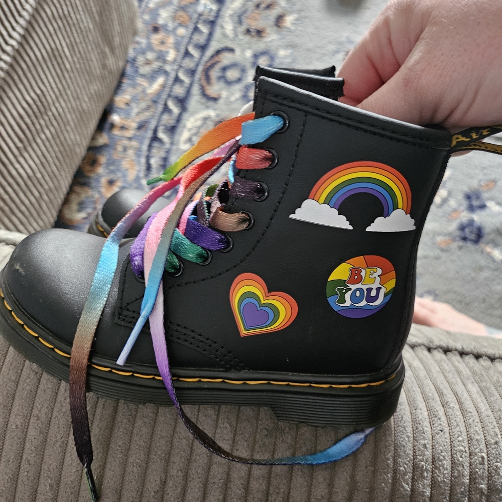 Dr. MARTENS Airwair Kids 1460 J Lace Up Zip Up Rainbow Boots Girl's Size 11